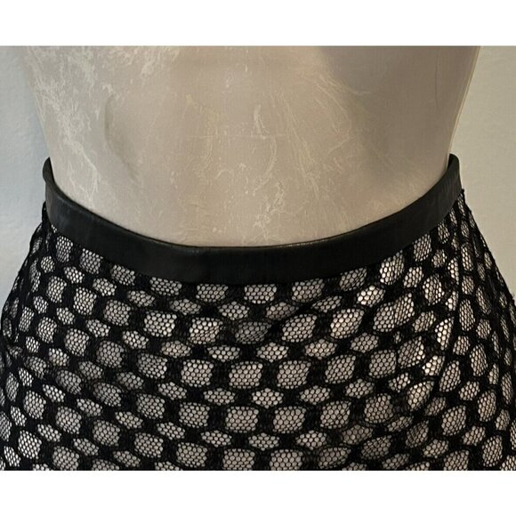 Diane Von Furstenberg DVF Black Tan Lace Lamb Leather Trim Pencil Skirt - Picture 4 of 11